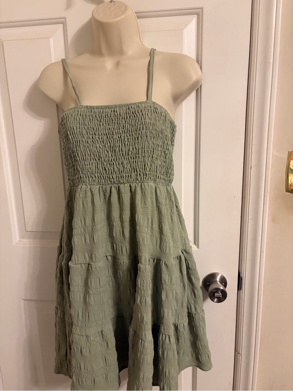 Smocked Waist Olive Green Midi Dress